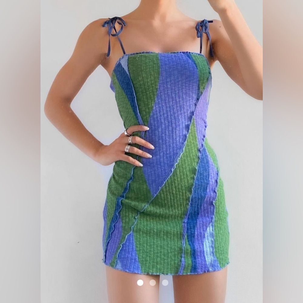 Urban outfitters fairy blue and green patchwork/spliced style dress post culture